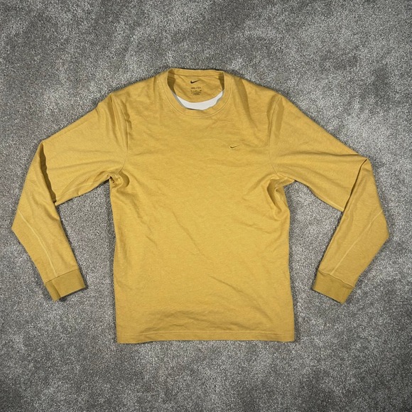 Nike Other - Nike Dri-FIT Mens Small Long Sleeve Training Shirt Mustard Yellow Swoosh Logo